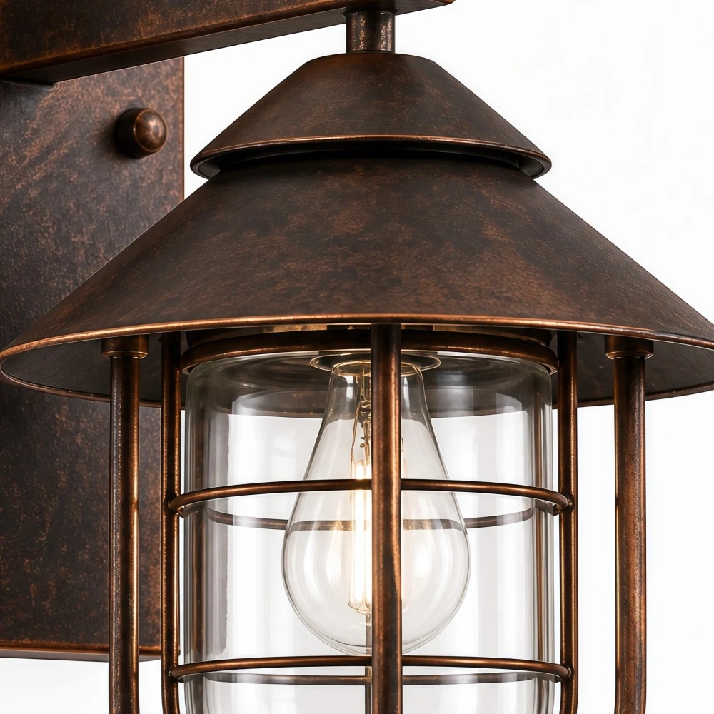 Rust bronze metal shade and clear glass detail
