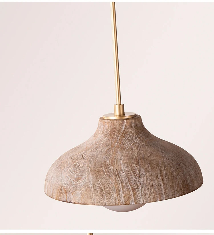 Textured wood-look pendant shade close view