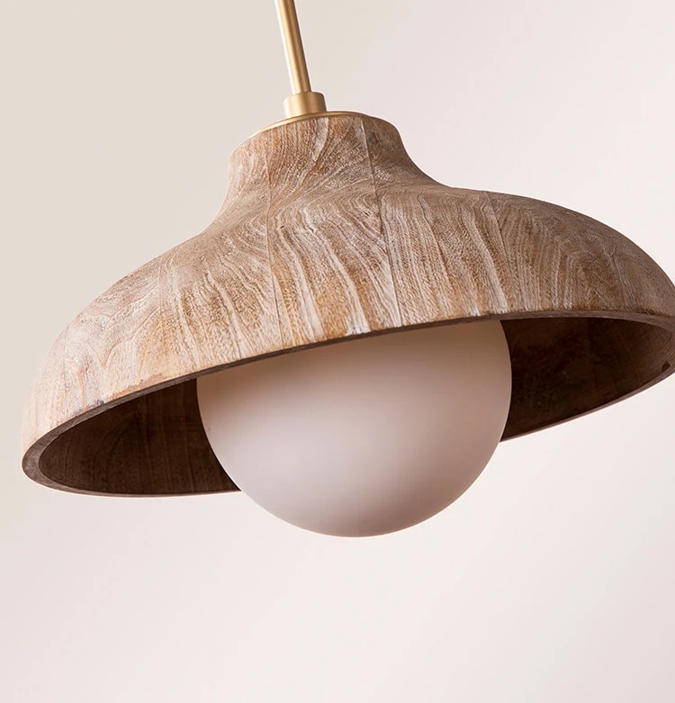 Glass globe and wood shade close view