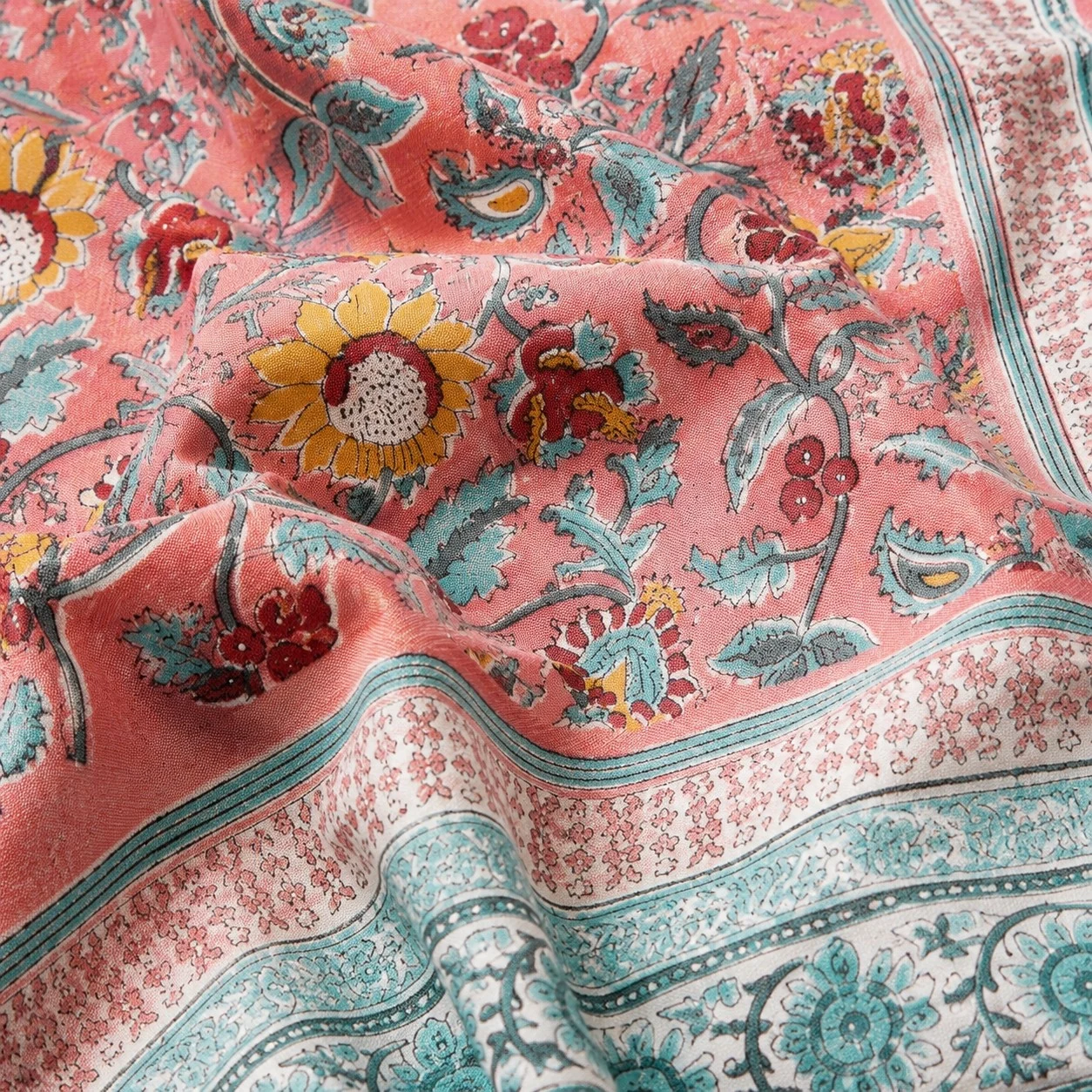 Woven texture with a softened floral border